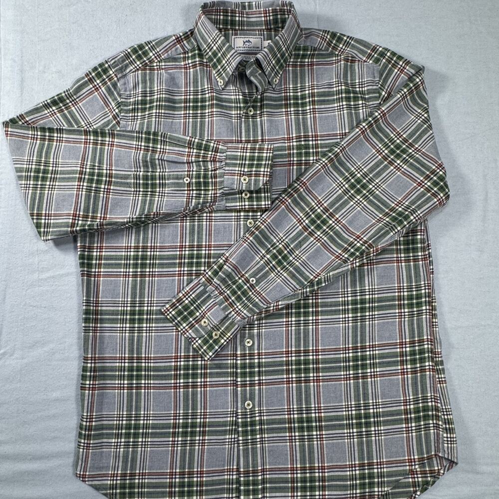 Southern Tide Men’s Classic Fit Button Down Shirt Medium Green Plaid Cotton